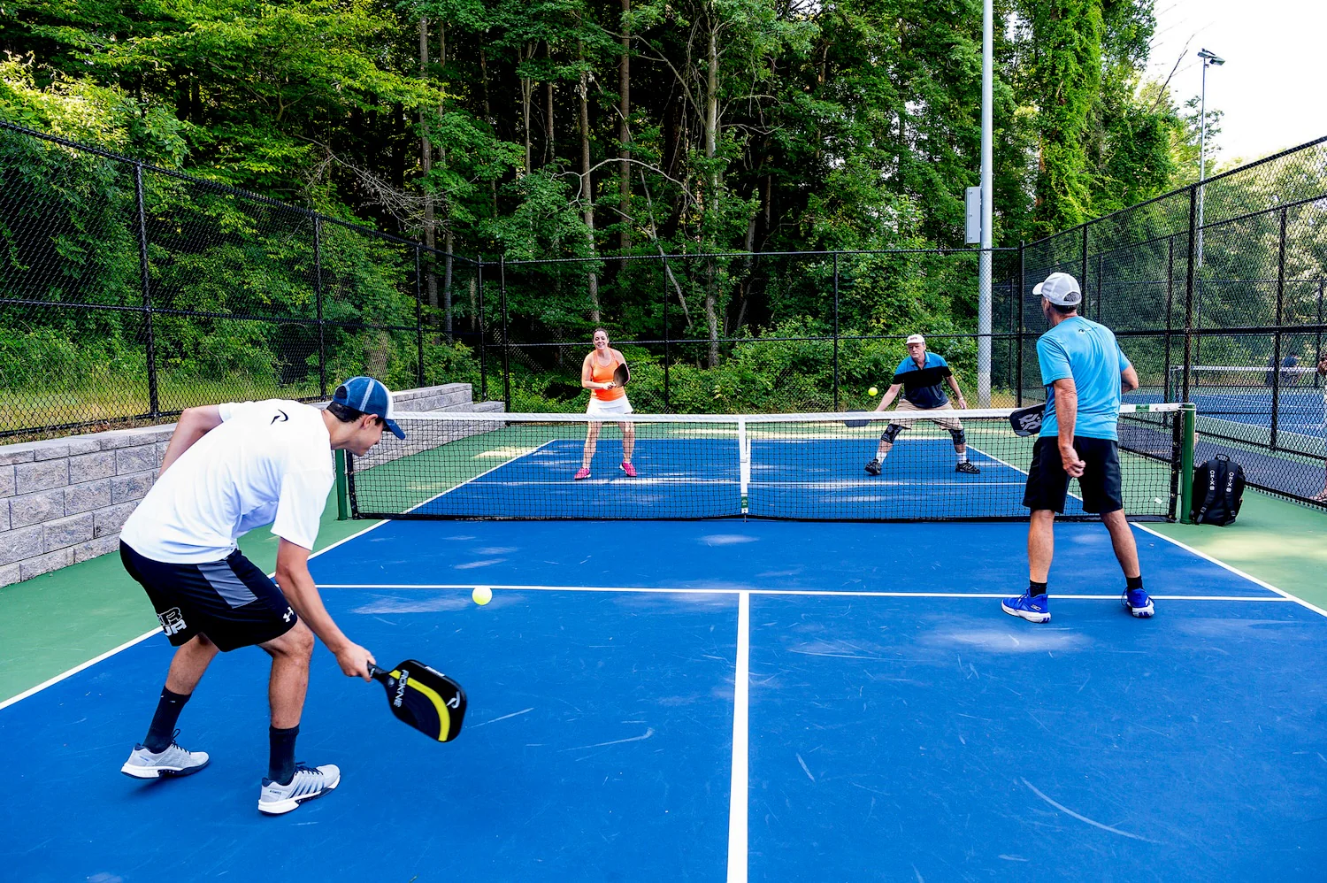 Players rallying on the court